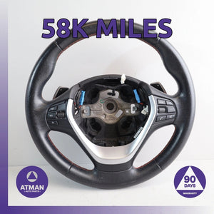 12-21 BMW F22 228i 328i Sport Steering Wheel Black w/ Paddle Shifters OEM 58k