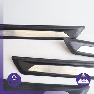 BMW F30 328i Front &amp; Rear Door Entrance Sill Scuff Trim Panel Set OEM